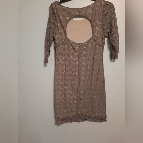Free People Gray Holly's Stretch 3/4 Sleeve Lace Fitted Mini Dress M - Picture 3 of 4